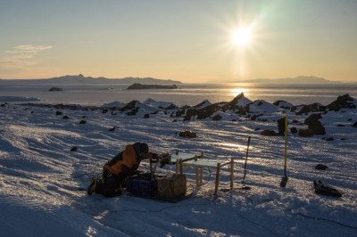 Graham Hill checks an MT site near Cape Evans, Ross Island