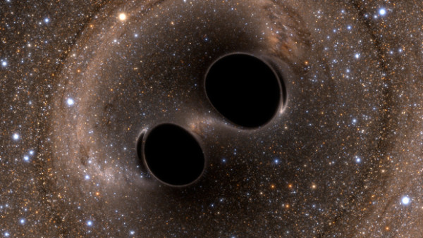 Black hole collision and merger releasing gravitational waves