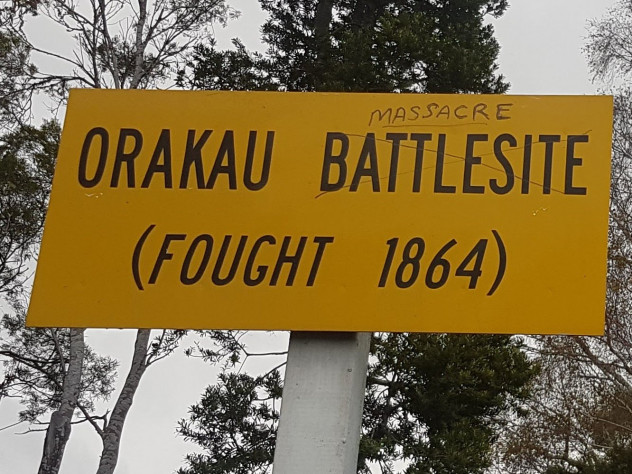 Defaced Orakau sign Defaced Orakau sign