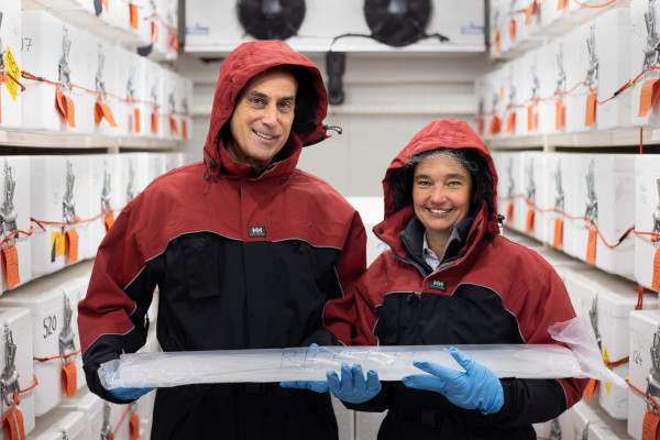 Dr Richard Levy and Dr Nancy Bertler in the ice core freezer at GNS Science