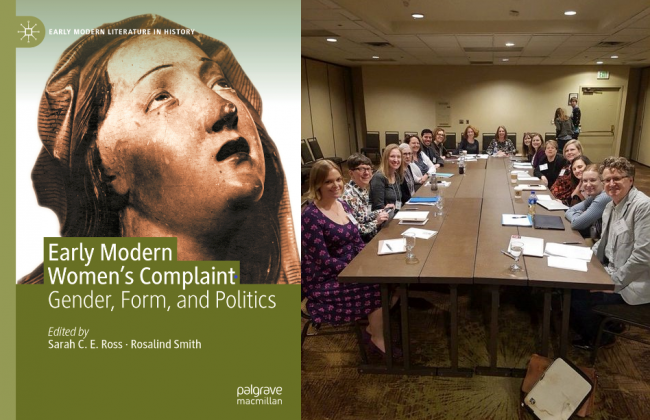 Book cover featuring a statue of a woman with a pained expression, and a conference table with reaserchers gathered around.
