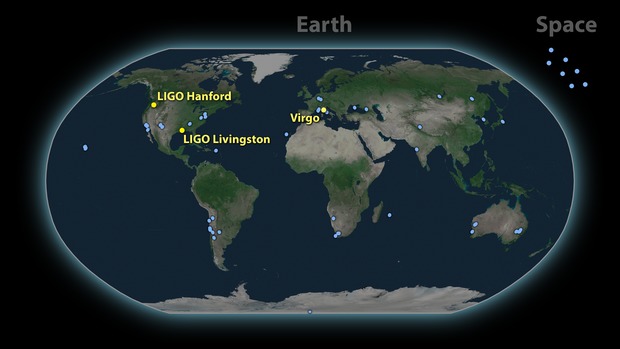 GW EM Observatories Map CREDIT LIGO Virgo