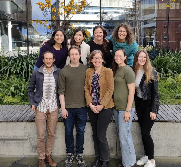 Julie Deslippe and group Dr Julie Deslippe and research group: Top (L to R): Indira Vanessa Gracia Leon, Su Min Yeoh, Stephanie Tomscha, Julie Deslippe. Bottom (L to R) Colan Balkwill, Jim DenUyl, Natascha Lewe, Janelle Veenendaal, Olivia Bird. Missing from the photo are Freya Newton and Kararaina Te Puni. Photo: Supplied