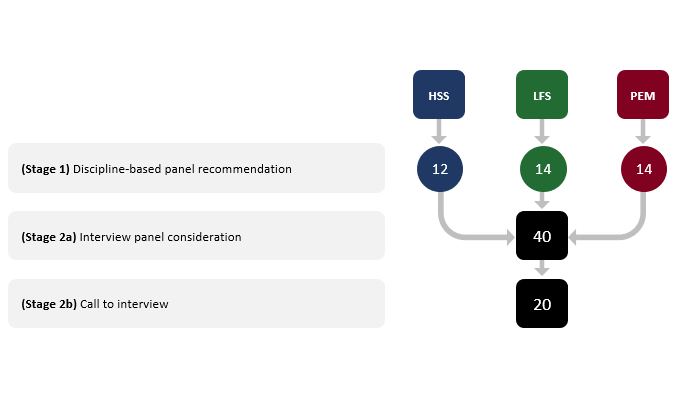 Figure 1.	Process flow (panels: HSS – Humanities and the Social Sciences; LFS – Life Sciences;  PEM – Physical Sciences, Engineering and Mathematics)