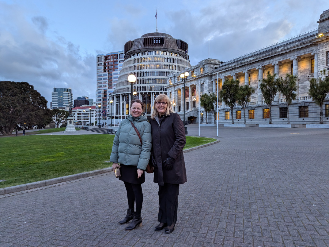 Dr Kelly Burrowes and Dr Jan Powell outside Parliament