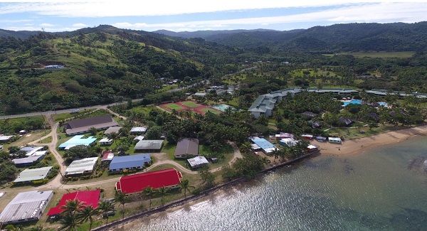 Aerial view of Vatuolalai village and the Naviti Resort, Western Fiji